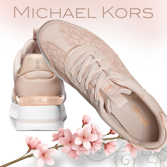 BNIOB Michael Kors Trainers Rose Gold Pink Leather Gym Fancypants Sneakers - Picture 11 of 13
